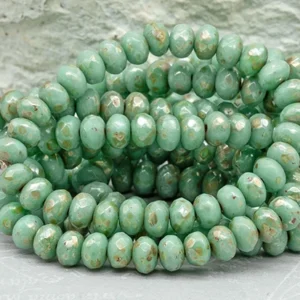 3x5mm op green turquoise Picasso Czech rondelle beads opaque green blue picasso glass beads