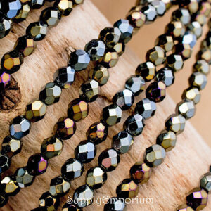 3mm czech fire polish round iris brown beads