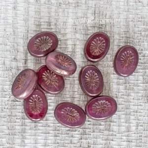 14x10mm pink rosewood bronze kiwi Czech oval glass beads