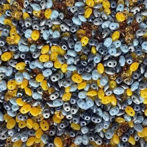2.5x5mm SuperDuo bead mix in navy blue, steel gray, gold, and metallic tones with a starry night inspired palette