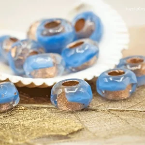 6x9mm Czech roller beads sapphire blue and copper 12 pieces