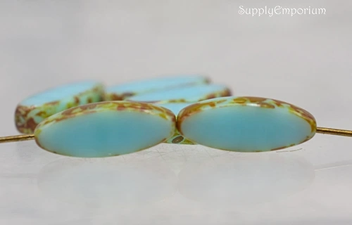 7x18mm Medium Sky Blue w/ Picasso Finish Czech Mini Spindle - 12 Pieces - 5485R - Image 2