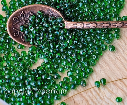 3.4mm Trans Green Picasso Miyuki Drop - 10 Grams - 5744R