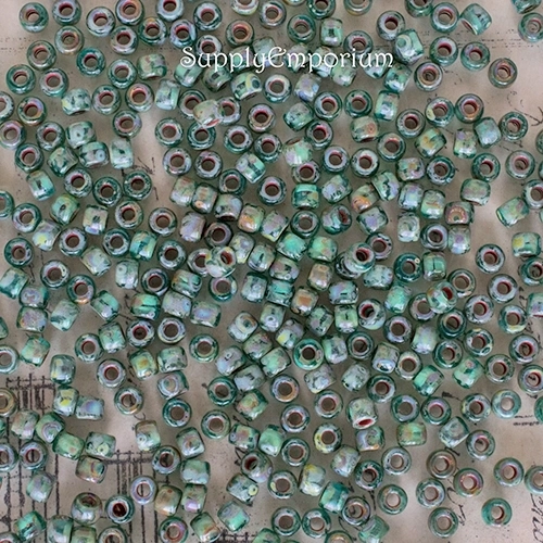 7/0 Aquamarine Picasso Matubo Seed Bead - Quantity: 10 grams - 5803 - Image 2