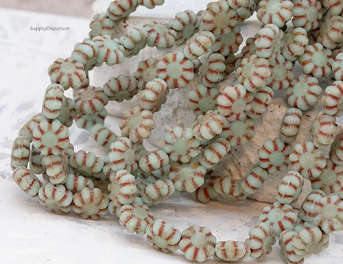 9mm Matte Sage Picasso Cactus Czech Flower - 25 pieces - 6112R