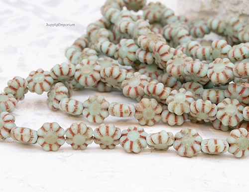 9mm Matte Sage Picasso Cactus Czech Flower - 25 pieces - 6112R - Image 4