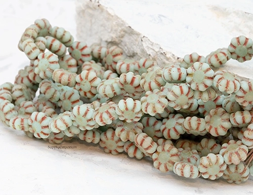 9mm Matte Sage Picasso Cactus Czech Flower - 25 pieces - 6112R - Image 3