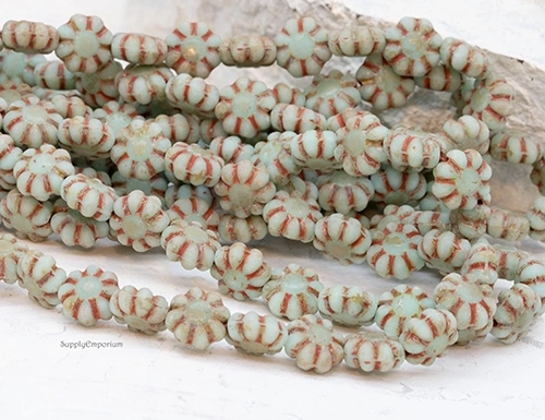 9mm Matte Sage Picasso Cactus Czech Flower - 25 pieces - 6112R - Image 2
