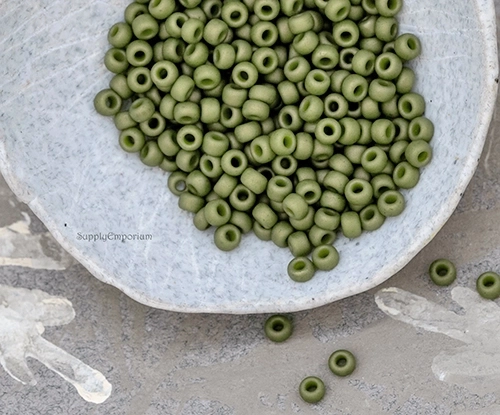 8/0 Matte Op Olive Miyuki Seed Bead - Quantity: 15 grams - 6521RR - Image 4