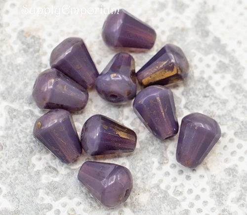 8x6mm Purple Silk Ant Gold Czech Drop - 10 pieces - 7188