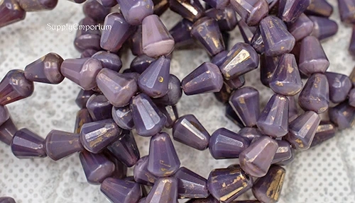 8x6mm Purple Silk Ant Gold Czech Drop - 10 pieces - 7188 - Image 2