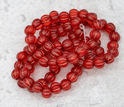 8mm Red w/Copper Wash Czech Large Hole Melon - 10 pieces - 7476ROC32