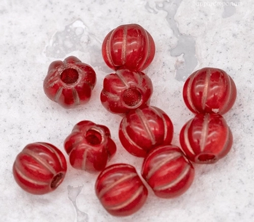 8mm Red w/Copper Wash Czech Large Hole Melon - 10 pieces - 7476ROC32 - Image 3