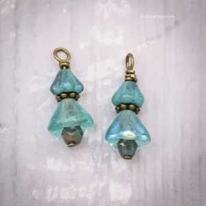 antique bronze wire wrapped czech glass drop charms