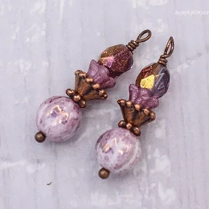 antique bronze wire wrapped czech glass earring charms