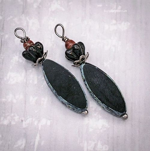 Antique Bronze Wire Wrapped Czech Glass Drop Charms. CHARM 52 (2 charms) - Image 2