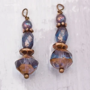 wire wrapped czech glass bead charms with antique copper head pins