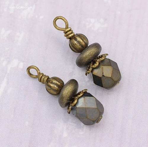 Antique Bronze Wire Wrapped Czech Glass Drop Charms. WW55 (2 charms) - Image 4