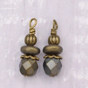 antique bronze wire wrapped czech glass earring charms