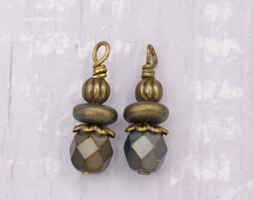 Antique Bronze Wire Wrapped Czech Glass Drop Charms. WW55 (2 charms)