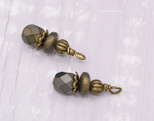 Antique Bronze Wire Wrapped Czech Glass Drop Charms. WW55 (2 charms) - Image 2
