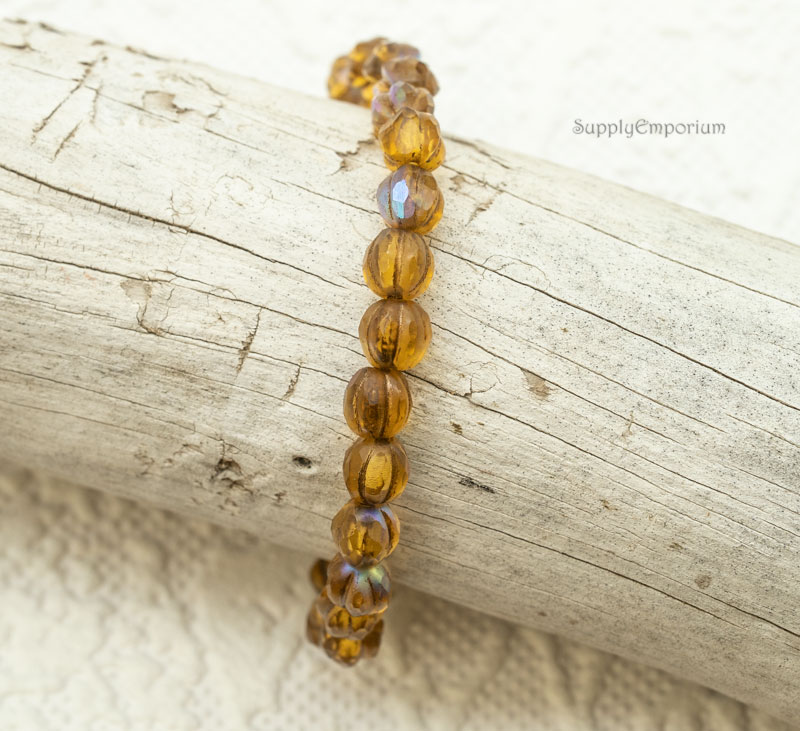 Czech Melon Round Beads – Faceted Topaz AB Bronze Wash – 6mm (25 pcs) 1527RR - Image 10