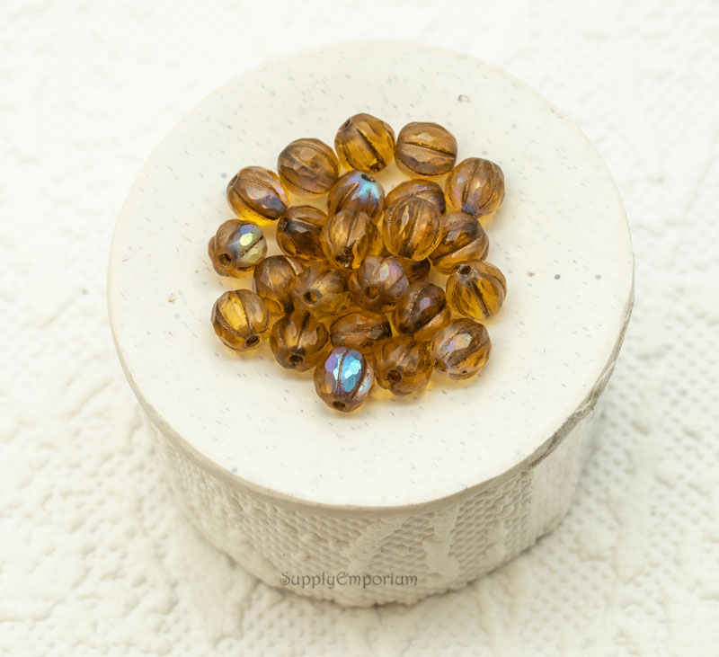 Czech Melon Round Beads – Faceted Topaz AB Bronze Wash – 6mm (25 pcs) 1527RR - Image 4