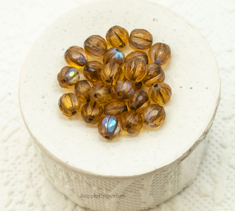 Czech Melon Round Beads – Faceted Topaz AB Bronze Wash – 6mm (25 pcs) 1527RR - Image 6