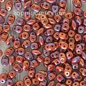 2.5x5mm czech superduo 2 hole beads bronze luster opaque red