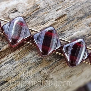 6mm czech silky 2 hole beads ruby shimmer