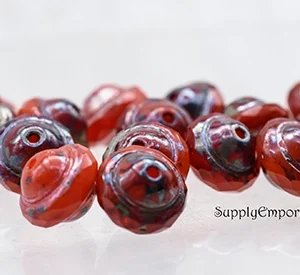 8x10mm czech saturn beads transparent opal coral red picasso
