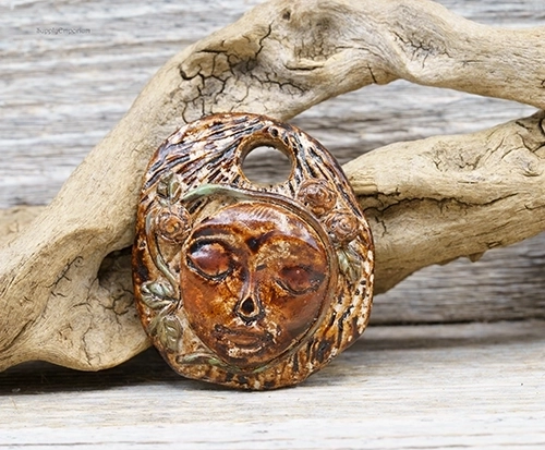 Polymer Clay Nature Nymph Face Pendant, 1 Piece, CLAY 3677
