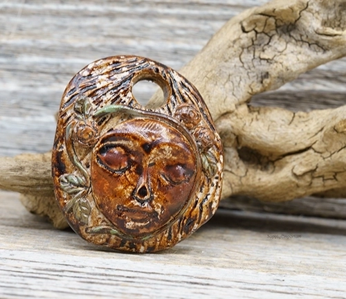 Polymer Clay Nature Nymph Face Pendant, 1 Piece, CLAY 3677 - Image 3