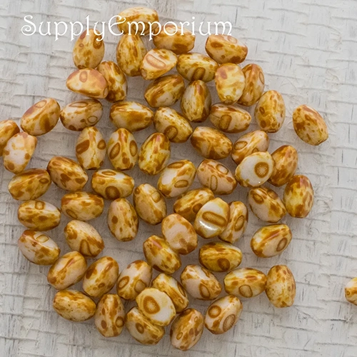 5x3mm Chalk White Dark Travertin Czech Pinch Bead - 5 grams - 3861