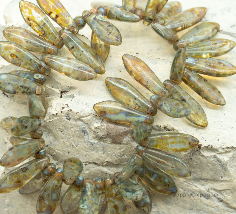 Czech Dagger Beads – Aqua Green Picasso – 5x15mm (50pcs) 4679 - Image 7