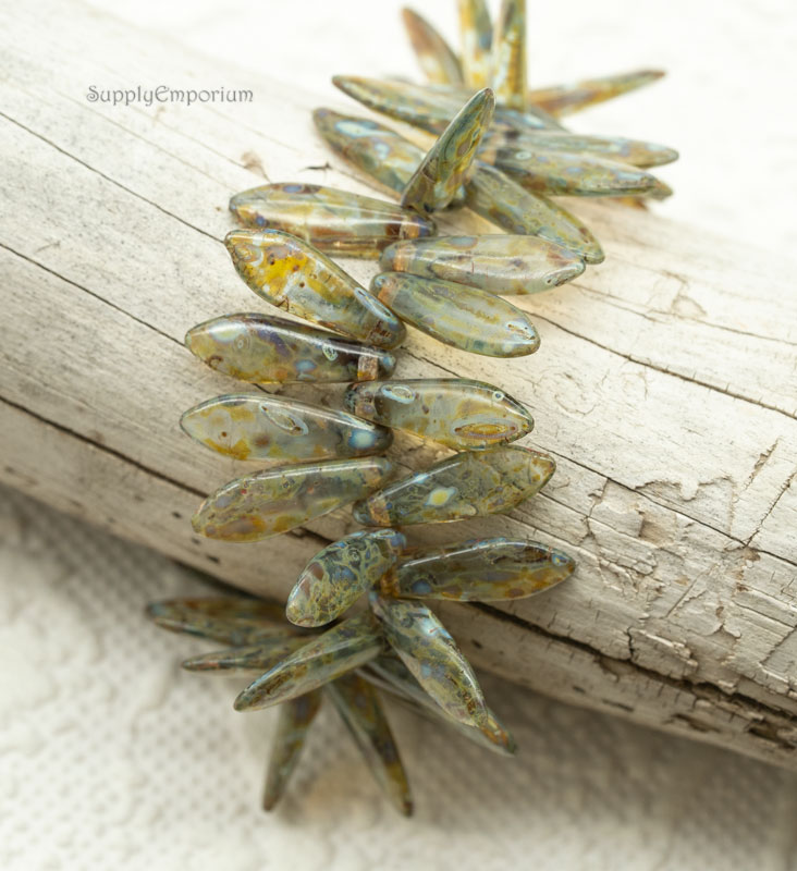 Czech Dagger Beads – Aqua Green Picasso – 5x15mm (50pcs) 4679 - Image 10
