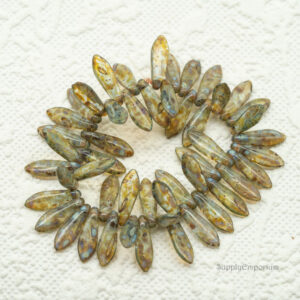 5x15mm czech dagger beads aqua green picasso