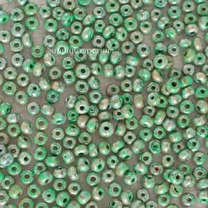 4/0 aged green yellow stripe picasso czech seed beads