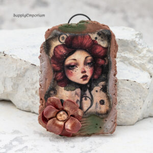handmade polymer clay flower pendant with 3D flower embellishment