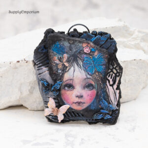 handmade polymer clay fairy girl pendant with 3D butterflies