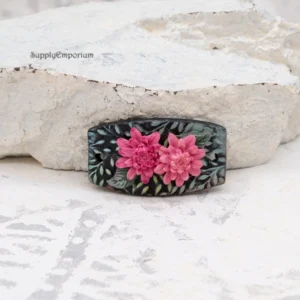 polymer clay floral 2-hole connector pendant with raised flowers and leaf details