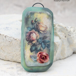 handmade polymer clay flower bouquet pendant with 3D rose image transfer