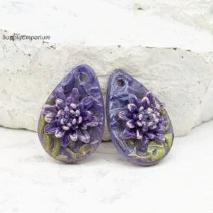 polymer clay teardrop earring charms with 3D flower design