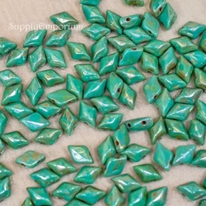 8x5mm Czech GemDuo Turquoise Green Picasso 2-Hole Czech Glass Beads