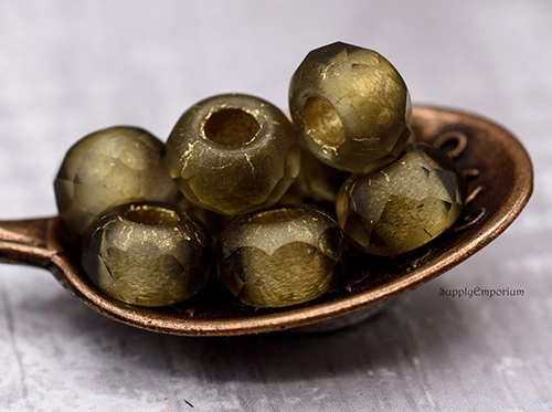 6x9mm Gold Lined Matte Brass Czech Roller Bead - 12 pieces - 7323ROC26