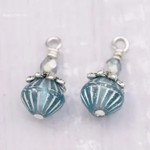 wire wrapped czech glass earring charms aqua beads with silver plated findings