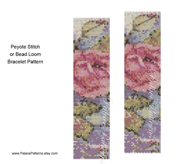 Claire's Rose Peyote Stitch Bracelet Pattern or Bead Loom Pattern, Delica Bead Bracelet Pattern for Bead Loom or Peyote Stitch