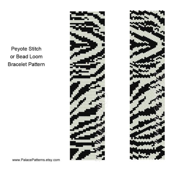 Zebra Stripes Peyote Stitch Bracelet Pattern and Zebra Stripes Bead Loom Delica Bead Bracelet Pattern