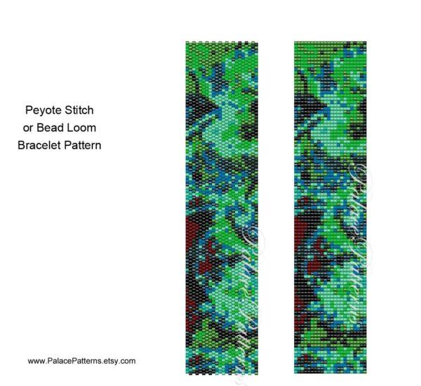 Van Gogh Inspired Bracelet Pattern, Peyote Stitch Bracelet Pattern, Bead Loom Bracelet Pattern – Van Gogh Green
