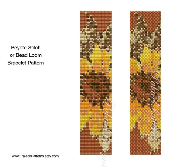 Sunflower Peyote Stitch Bracelet Pattern or Bead Loom Pattern - Sunflower Delica Bead Bracelet Pattern